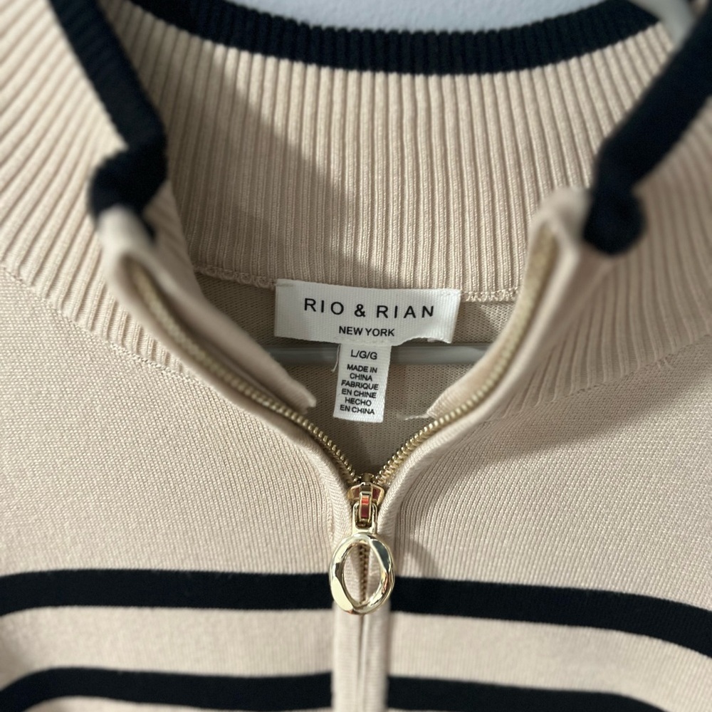 NWOT Rio & Rina Striped Half-Zip Sweater – Bell Sleeves – Size Large - Picture 2 of 4
